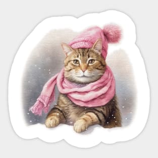 Adorable cute Cat wearing a pink hat and scarf Sticker